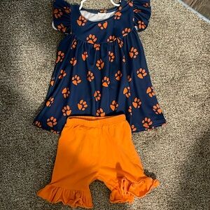 Tiger, print outfit, orange, and blue ruffle